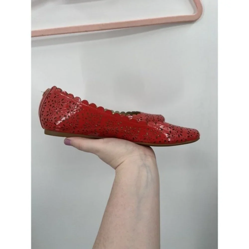 Coach Red Perforated Scalloped Leather Flats - Picture 3 of 7